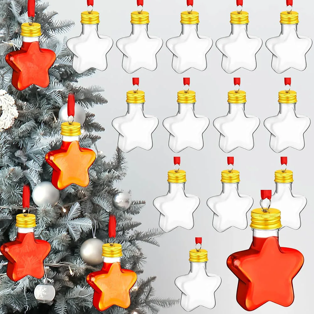 Bolas de Navidad para Bebidas, Adornos Colgantes de Estrella para Árbol de Navidad, Botellas de Agua de Plástico Transparente Rellenables para Decoración de Fiestas en Casa
