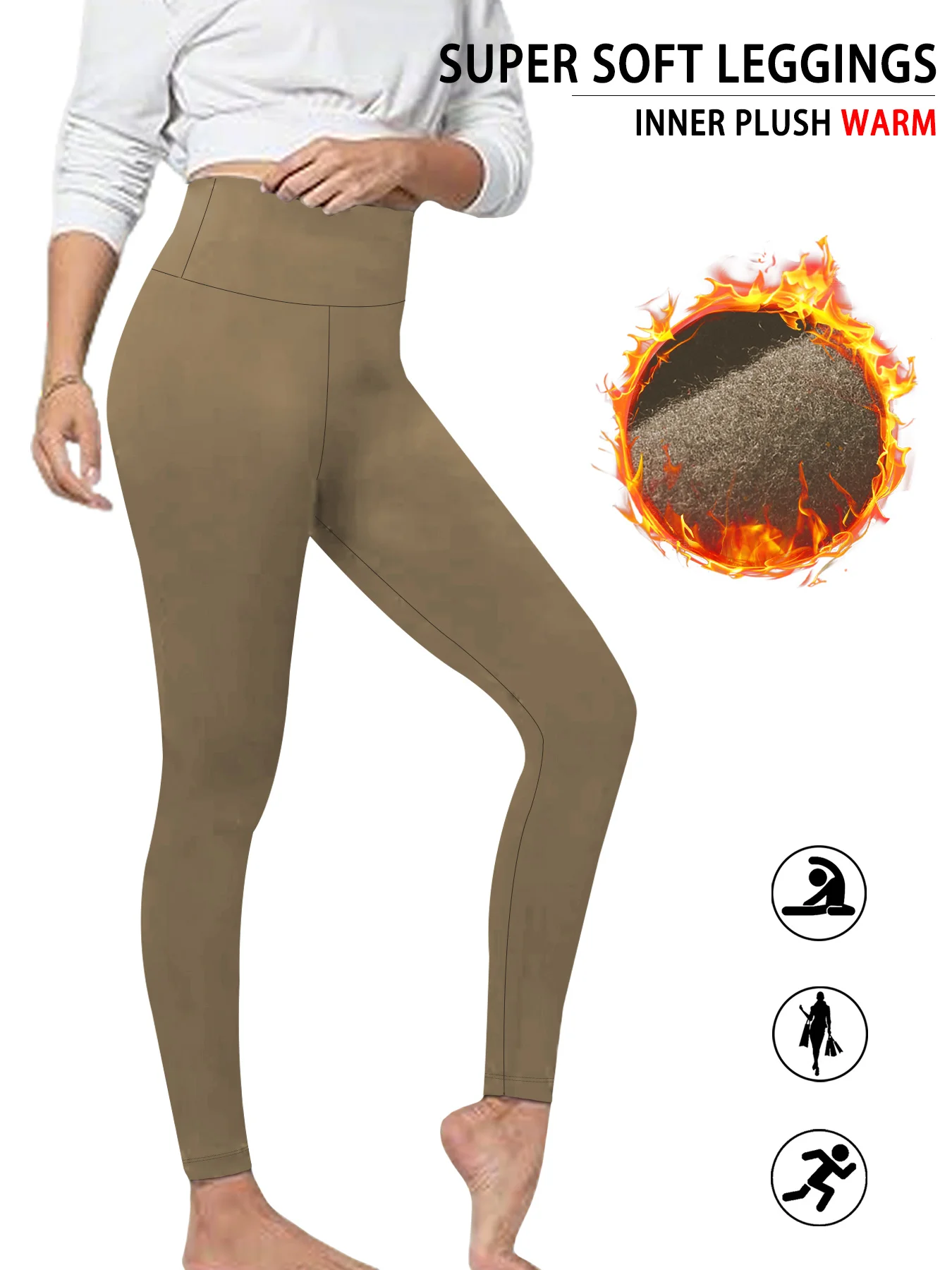 

Women's thermal fleece lined leggings with high waist for winter workout. Super soft fabric ideal for yoga running