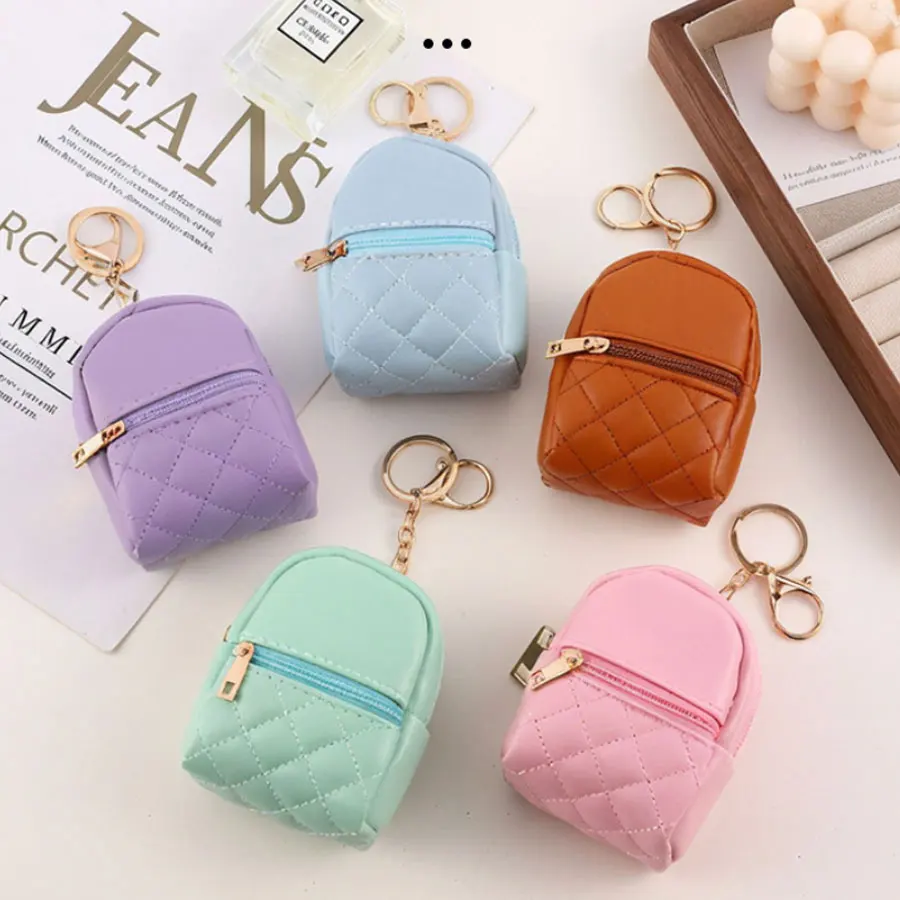 Mini Pu Leather Coin Purse, Earphones, Change Keys, Lipstick, Double-Layer Storage, Small School Bag, Versatile Backpack Pendant