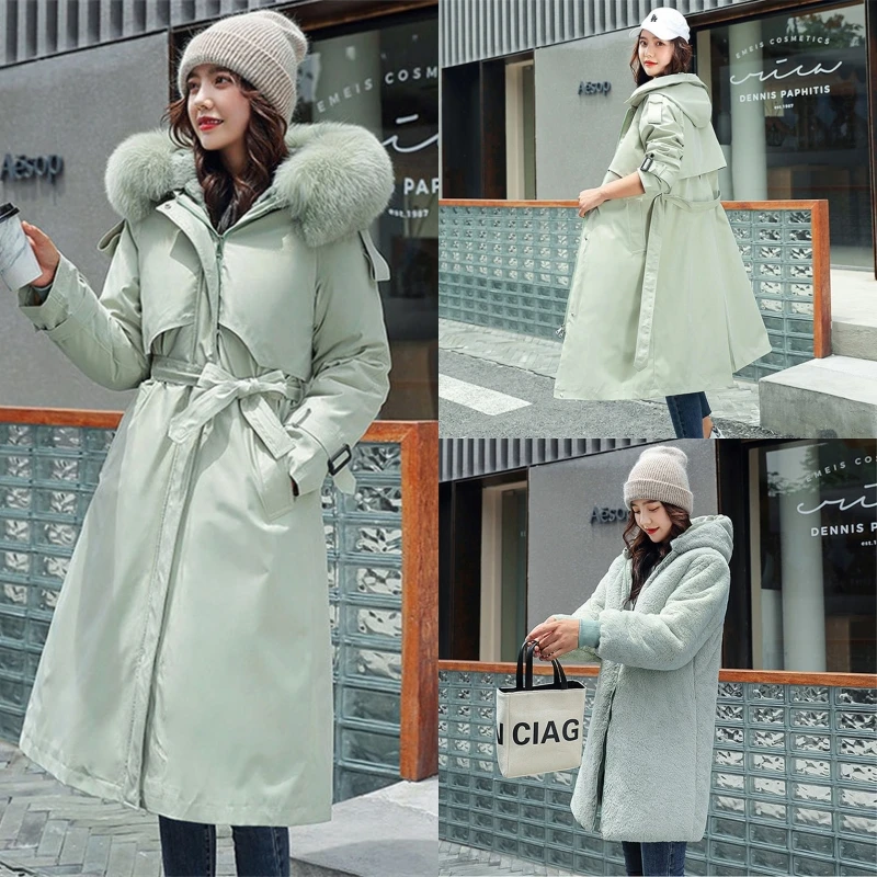 2024 Tops Women Winter Jacket Hooded X-Long Thick Faux Fur Filled Parka Female Detachable Liner Jacket Cotton-padded Coats M-5XL