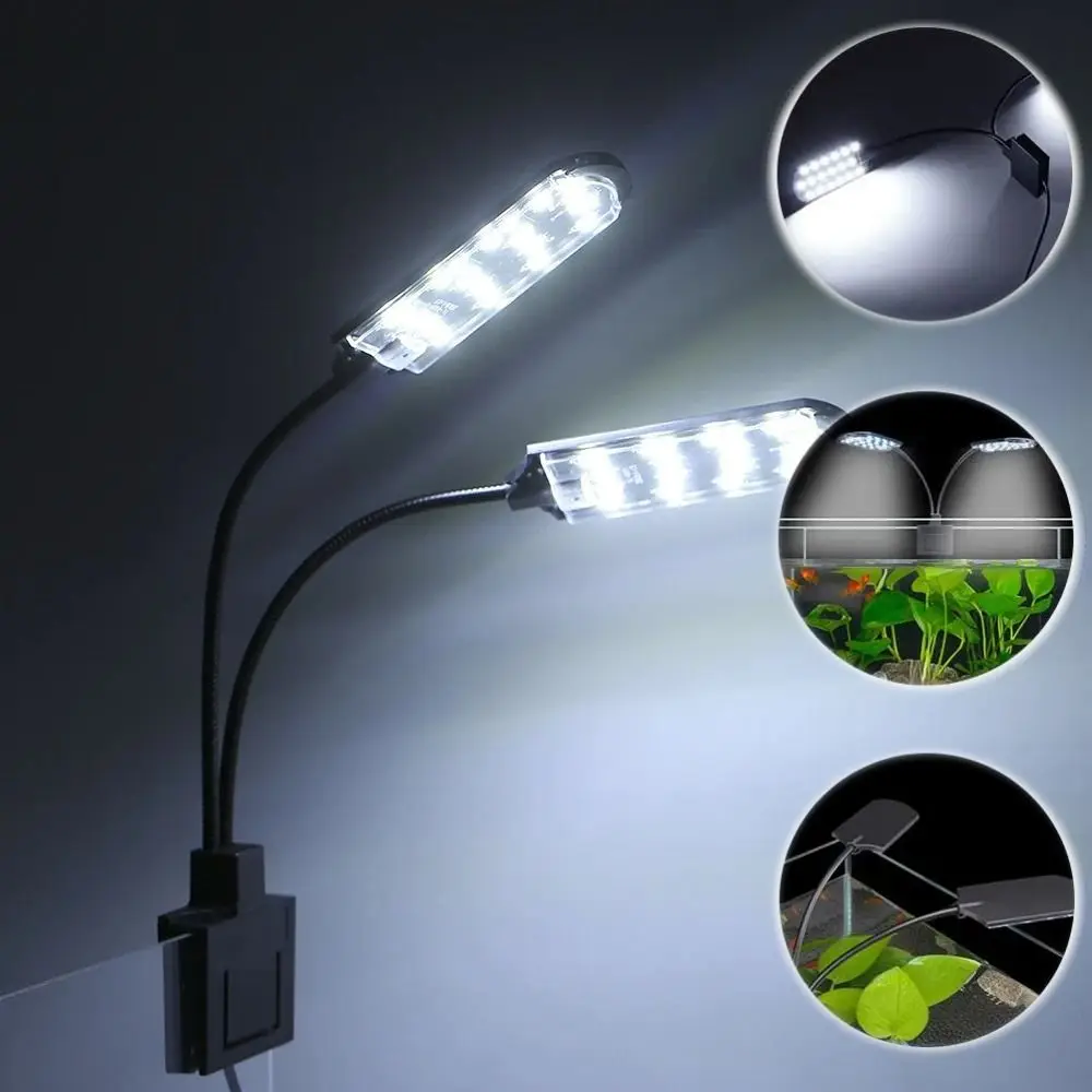 

Double Head Clip on Aquarium Light Flexible Bendable Waterproof LED Aquarium Light Practical White Light Fish Tank Clip Lamp