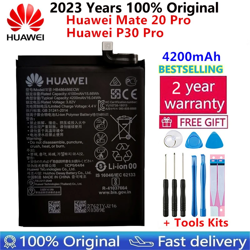 Batería de teléfono móvil HB486486ECW para Huawei P30 Pro Mate20 Pro Mate 20 Pro + herramientas, 2023 años, 100% original, 4200mAh