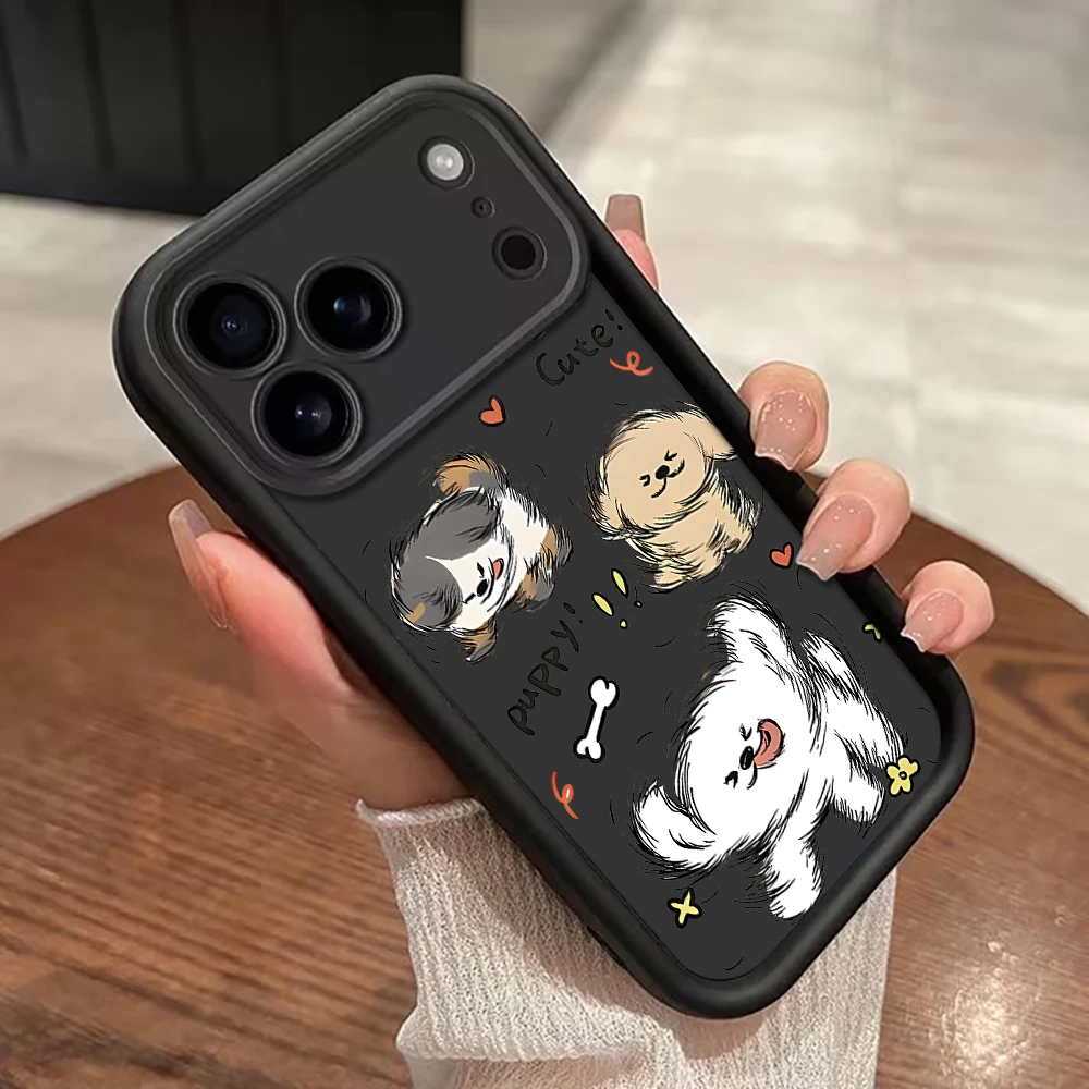 Niedliche Welpen-Herz-Handyhülle mit Trageband für iPhone 12 13 14 15 16 17 ProMax 15 14 13 Plus 17E Stoßfeste Matte Silikonhülle – Detail 6