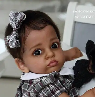 

Reborn Tutti Dark Skin 60CM DIY Kit with Black Hair Transplant Handmade Unfinished Doll Parts with Cloth Body and Eyes