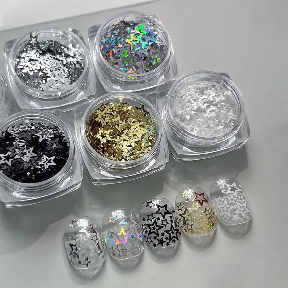 1/5 Boîtes de Paillettes Holographiques Étoiles Creuses pour Ongles, Paillettes Scintillantes Pentagrammes, Flocons de Paillettes Étoiles de Tailles Mixtes pour Décoration de Manucure