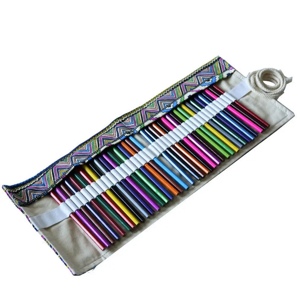 

72 Slots Pencil Case Wrap High Capacity Sturdy Ethnic Style Washable Bag Roll Up Portable ganizer Supplies Student Kids