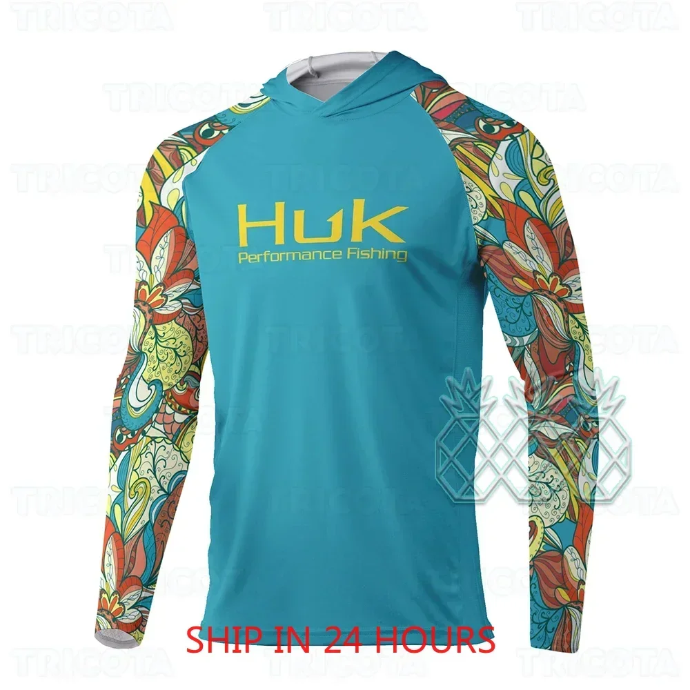 HUK Fishing Shirts Hooded T-shirts Men Thin Lightweight Performance Fishing Clothing Outdoor UPF50+ Uv Protection Angling Tops