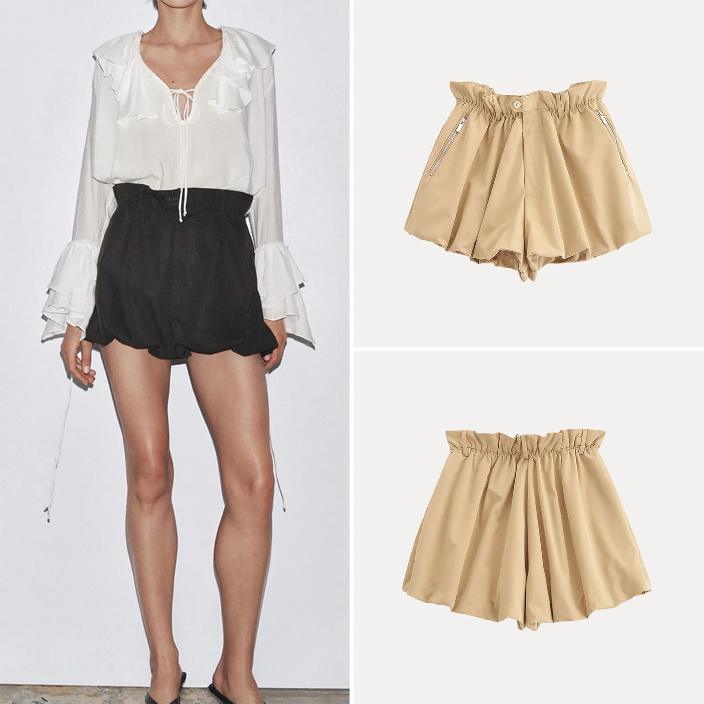 

Fashionable Balloon Short Pants Women's mid Waist Summer Casual Fluffy Shorts ZADATA Brand Lantern Pants Style Other Material
