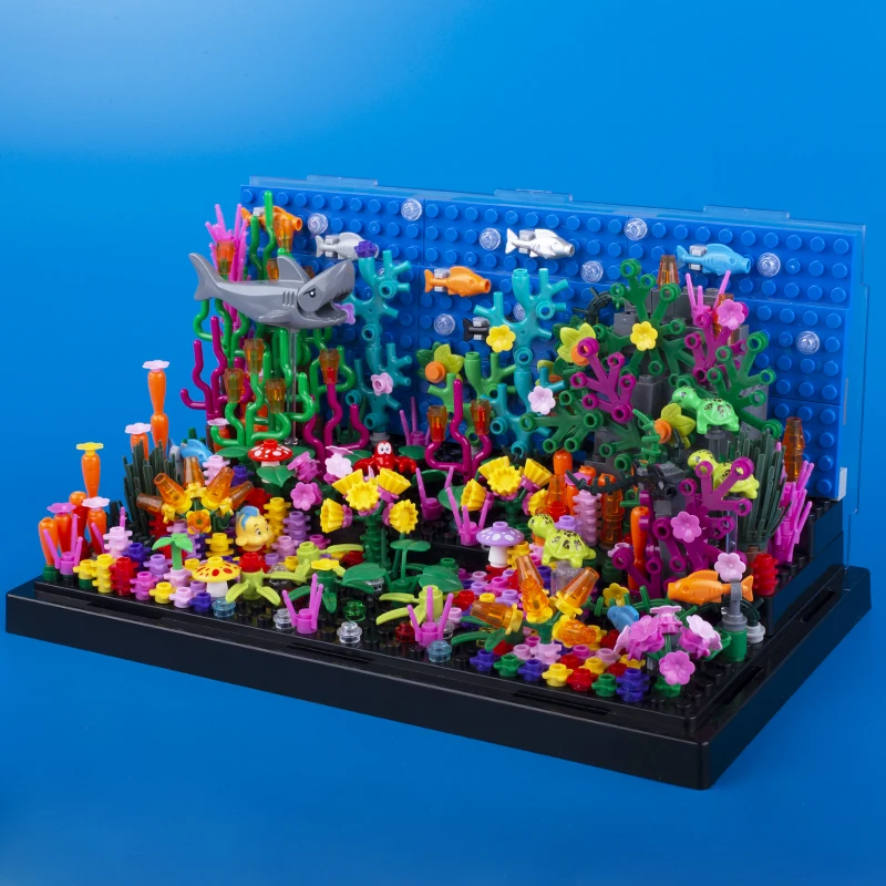 MOC City Underwater World Building Blocks Shark Seaweed Octopod Fish Mini Animal Parts Creative Display Box Model Kids Gifts