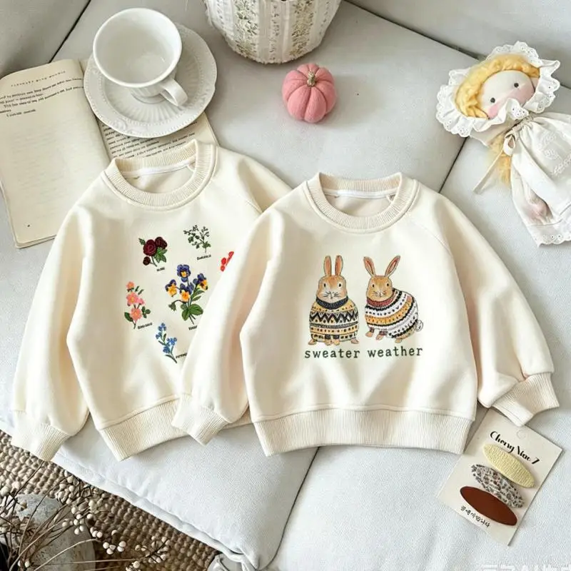 2026 Spring Autumn Clothes Girls Printing Sweatshirts Fashion Casual Long Sleeve New Design Hoodie Simple All-match Pullovers