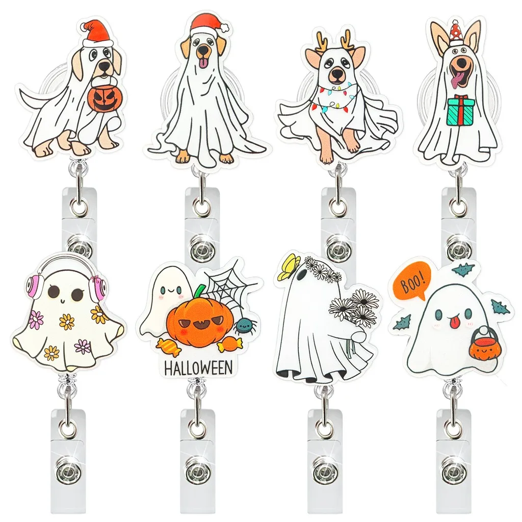 Retractable Rotatable Acrylic Badge Reel, Holiday Themed Id Badge Holder With Metal Clip For Healthcare Workers