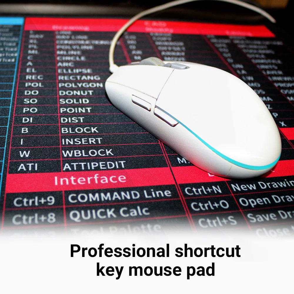 Oversized Shortcut Keys Mouse Mat Thick 3mm Anti Slip Rubber Base Software Hotkey Reference Desk Pad for Designer Office Worker