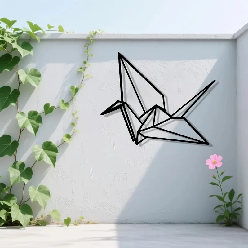 CIFBUY Wrought Metal Wall Art Origami Crane Rust Resistant Sculpture Decor For Bedroom Garden Fence Paper Art Lovers Gift 1pc