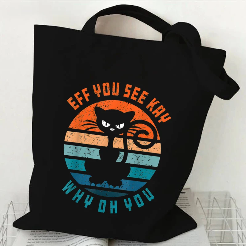 Women\'s Psychedelic Cat Tote Bag Canvas Dreamcore Aesthetic Shopping Bags Fashion Grunge Animal Unisex Shoulder Bag Handbags