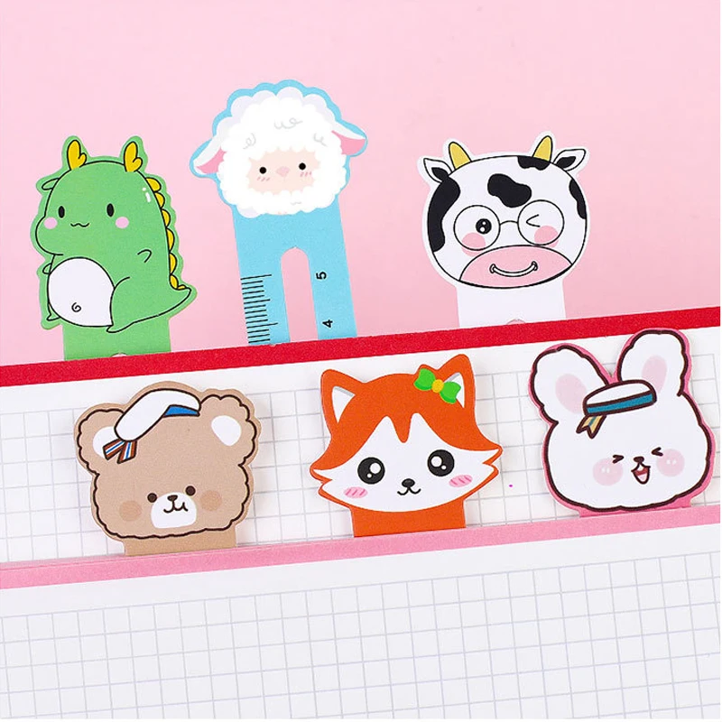 50pcs/bag Cartoon Animals Bookmark Kawaii Paper Ruler for Kids Birthday Favors Stationery Back to School Gift Classroom Rewards