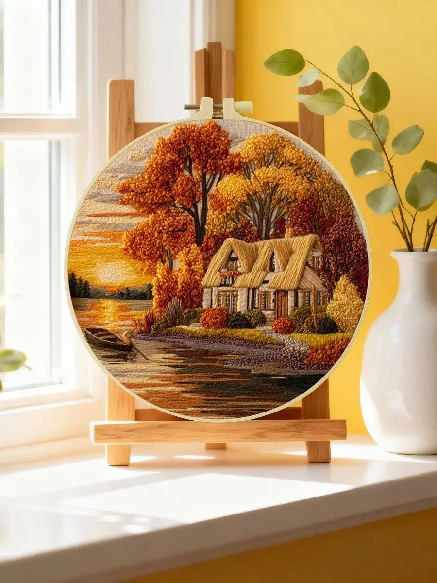 1 Stück 20X20CM/15X15CM 7,87/6,3 Zoll Sonnenuntergang Stickerei Starter-Kit DIY-Kit DIY-Stickerei-Set Handarbeiten Nähkunst Heimdekoration – Detail 6