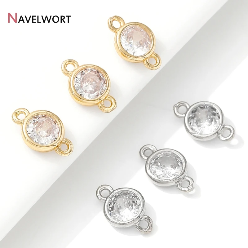 14K Gold Plated Brass With Zircon Round Connector Charms,For Bracelet Necklace Making Accessories,Jewelry Making Materials view 3