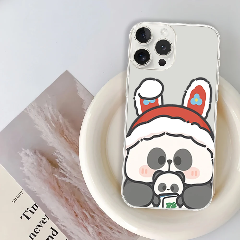 Cartoon Mr P-Pa Panda Cute Money Phone Case for iPhone 12 11 13 14 15 16 Max Pro Plus Transparent Soft Shell