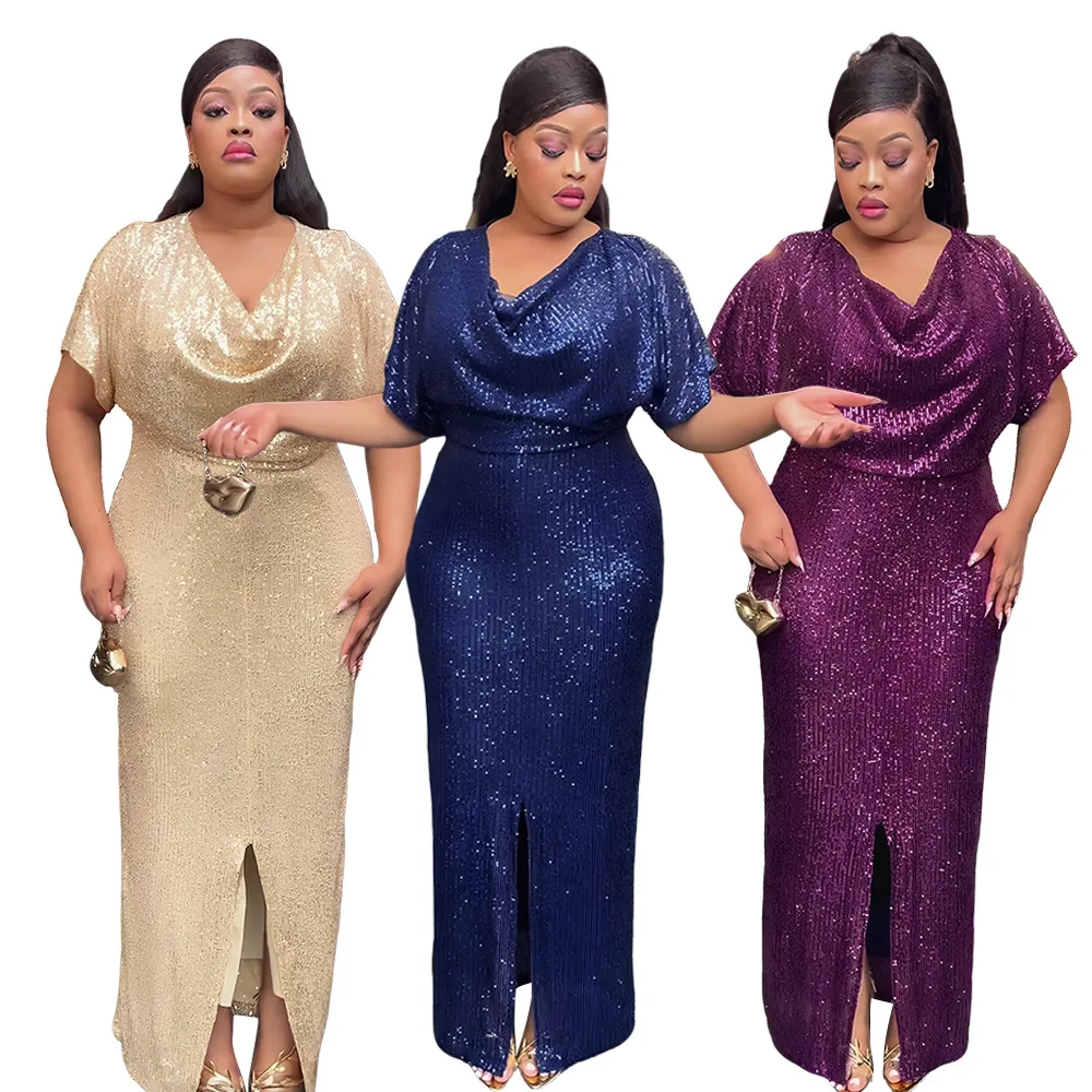 

Plus Size African Women Evening Wedding Party Maxi Dress Sequins Gown Ankara Dashiki Africa Clothing Elegant Prom Dresses Kaftan