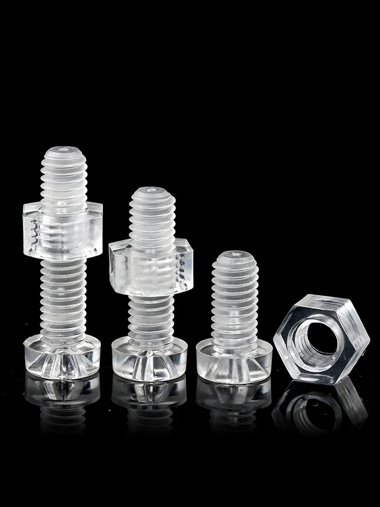 20/30/50/100/200sets M3 M4 M5 M6 Acrylic Clear Transparent Plastic Nylon Round Head Phillips Cross Screw Bolt + Hex Nut