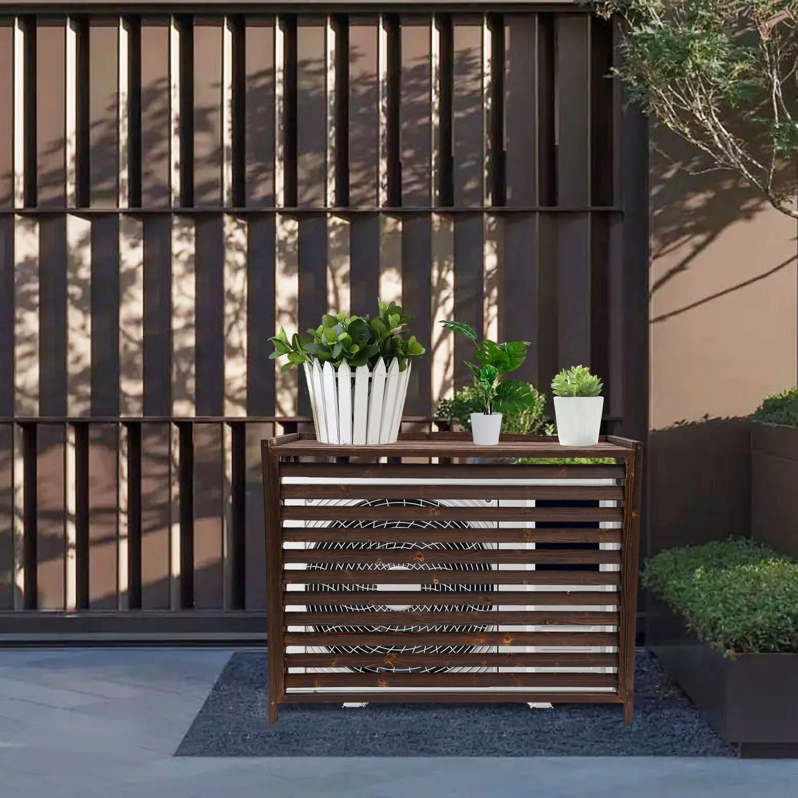 

Freestanding Design Wooden Air Conditioner Cover Fence Screen - Rustic Style Outdoor AC Privacy Screen for Yard & Garden Decor