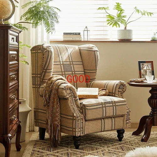 

Xl Retro Casual Single-Seat Sofa Chair Bedroom Fabric Craft High Back Wingback Chair round-Backed Armchair