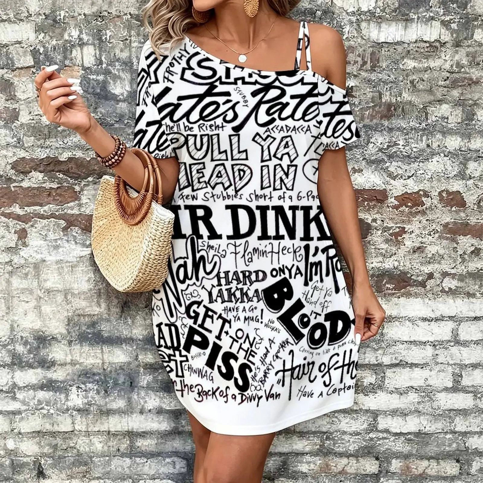 AUSSIE, AUSSIE, AUSSIE, OI, OI, OI!! Women's Slanted Shoulder Single Strap Short-Sleeved Dress