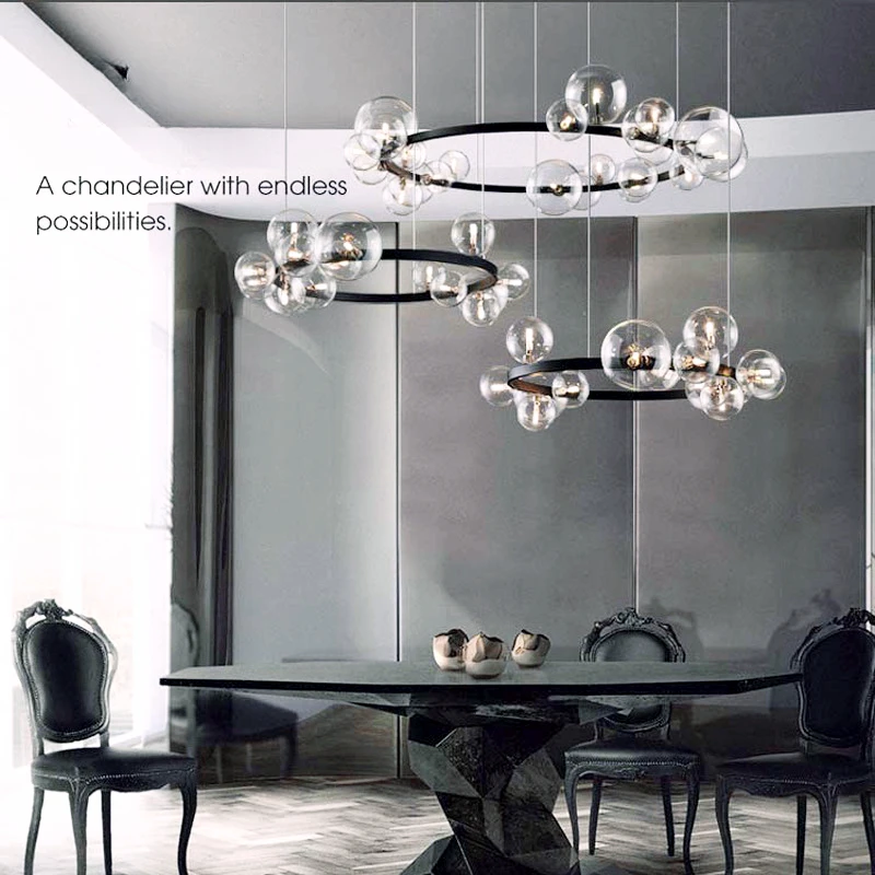 

Modern Creative Metal Chandelier Lighting 7/10 Clear Glass Bubbles Long Round G9 Light Fixture Home Lights Living Room Kitchen