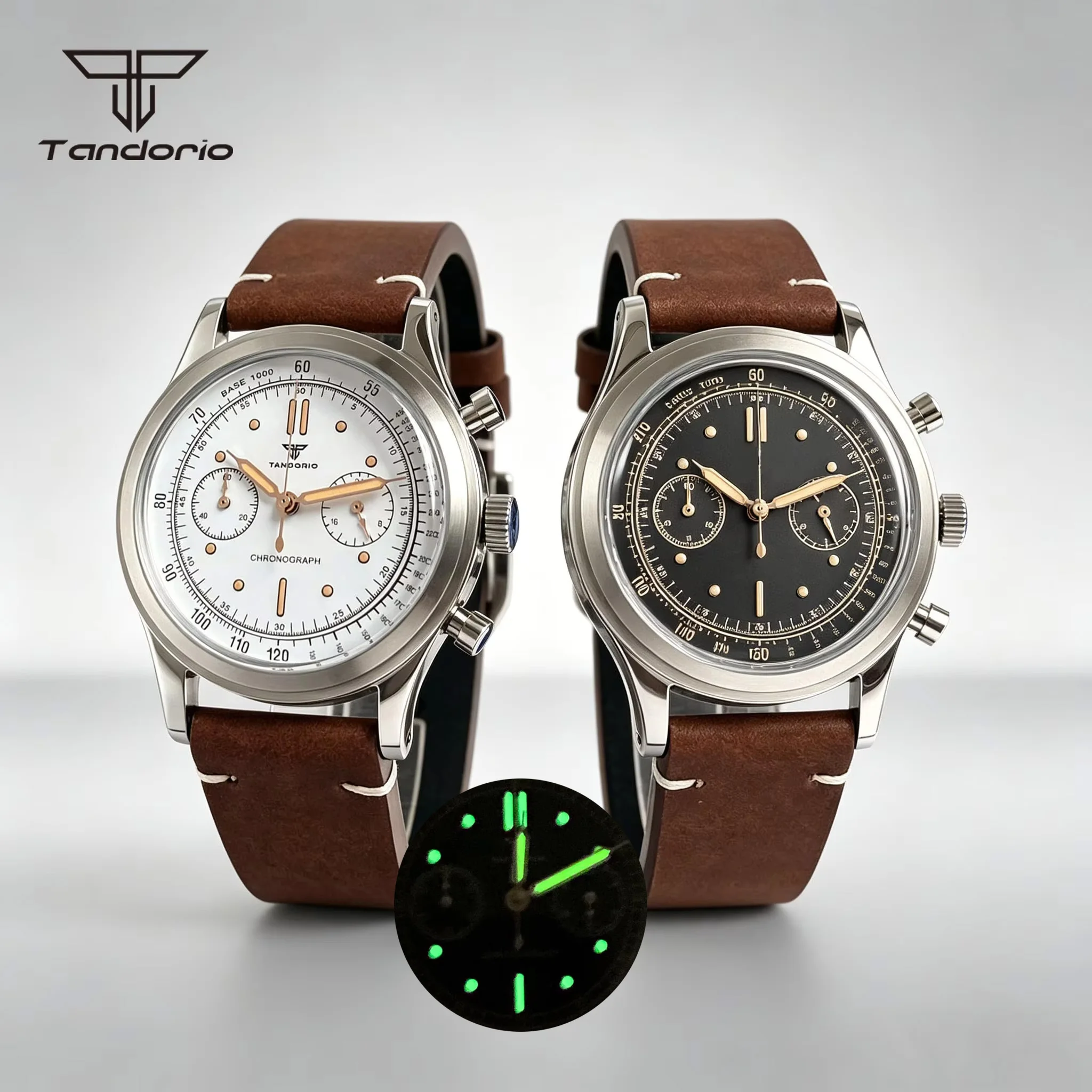 

Tandorio Miyota OS20 Multifunctional 38mm Stainless Steel Quartz Watch Domed Glass Chronograph Men's Sports Wristwatch Luminous