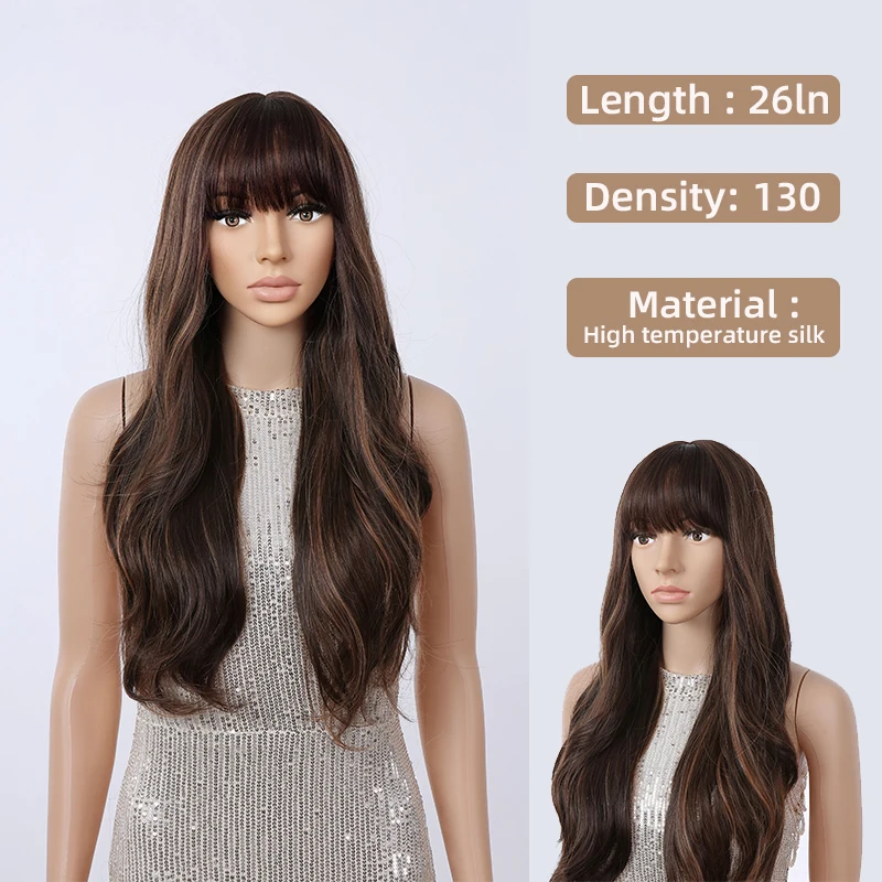 

Big Wave Qi Bangs Long Curly Hair Black Brown Simulation Atmosphere Wig Fashion Wig 26inch Europe And America Ladies Wig