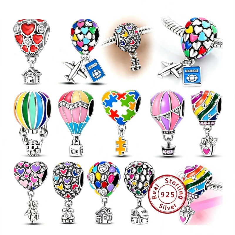Fit Pan 925 Original Armbänder 925 Sterling Silber Haus Astronaut Puzzle Bunte Heißluftballon Charms Perlen DIY Edlen Schmuck