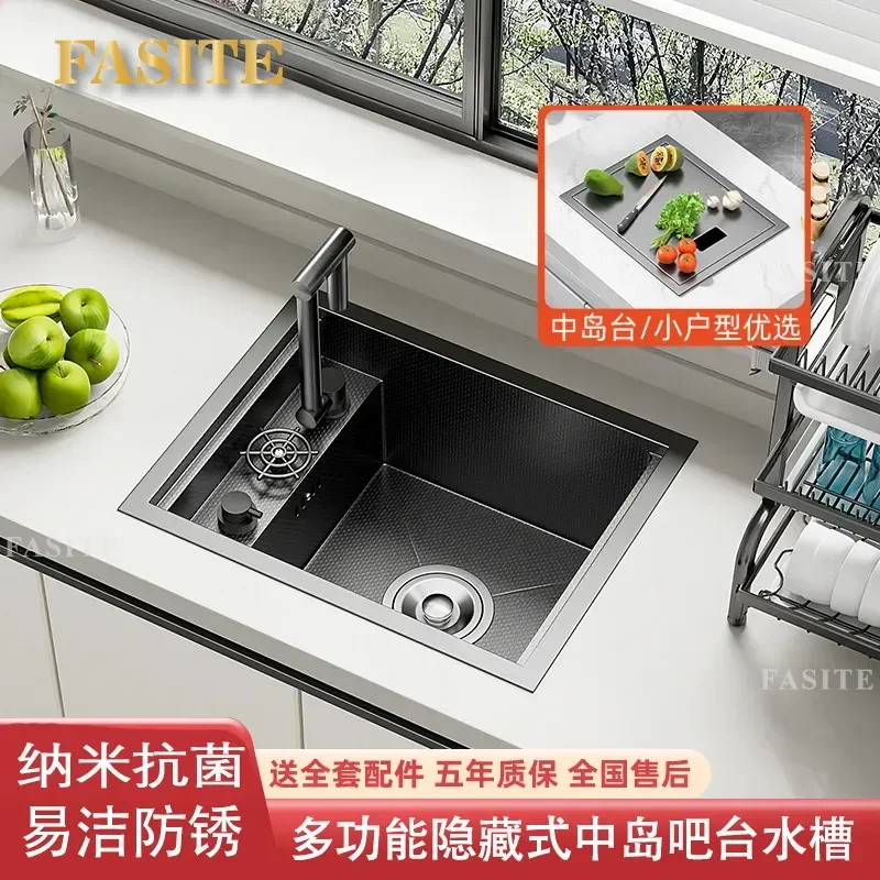 For Kitchen Island Hidden Mini Sink Stainless Steel Nano Black Bar Sink Small Undermount Basin for Coffee Shop Home Modern