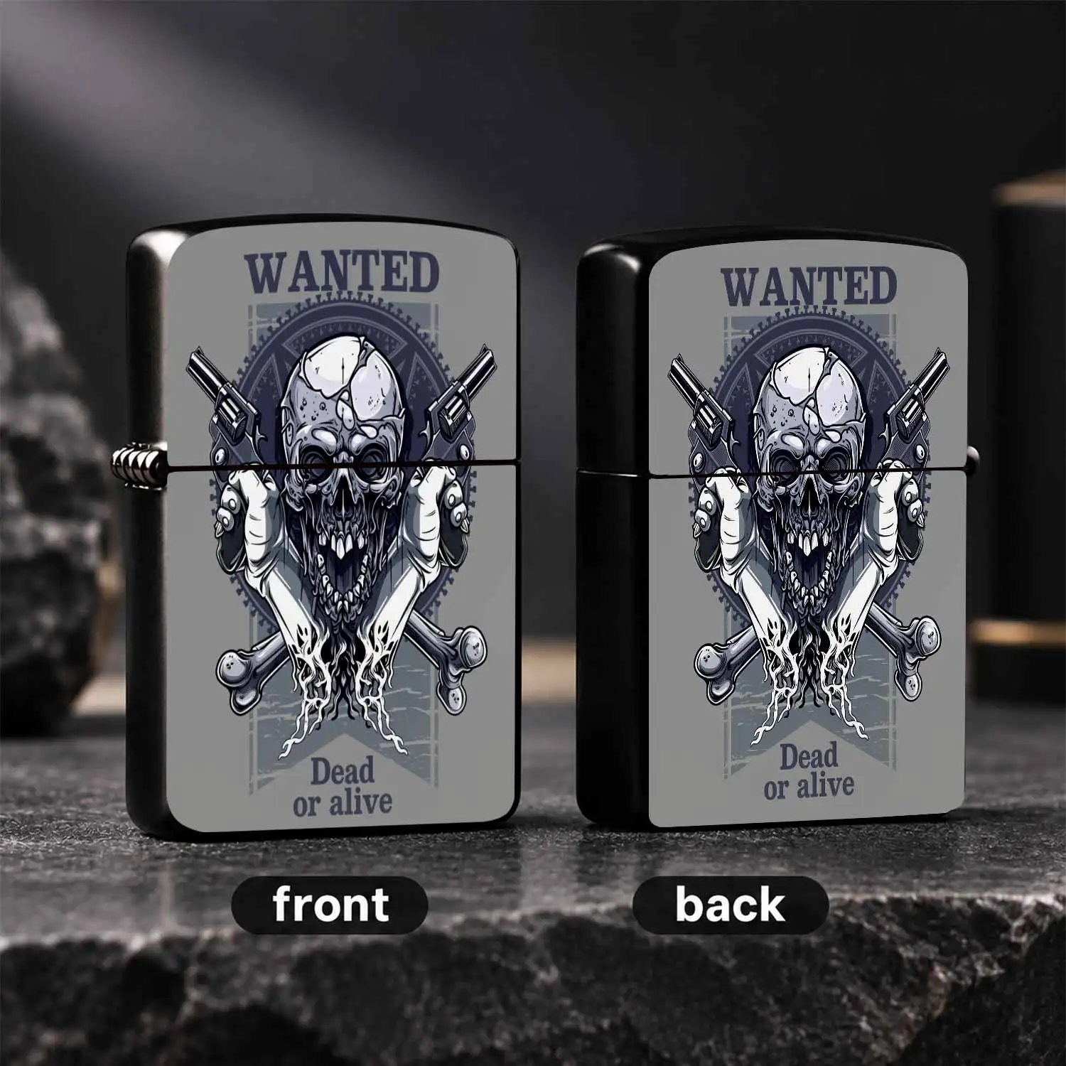Vintage Western Wanted Skull Dual Revolvers Themed Lighter, Cool Edgy Stylish Portable Ignition Tool For Daily Outdoor Camping Travel, Unique Collectible Gift For Friends And Hobbyists, Multi-Scenario Practical Decorati A Humorous And Inter