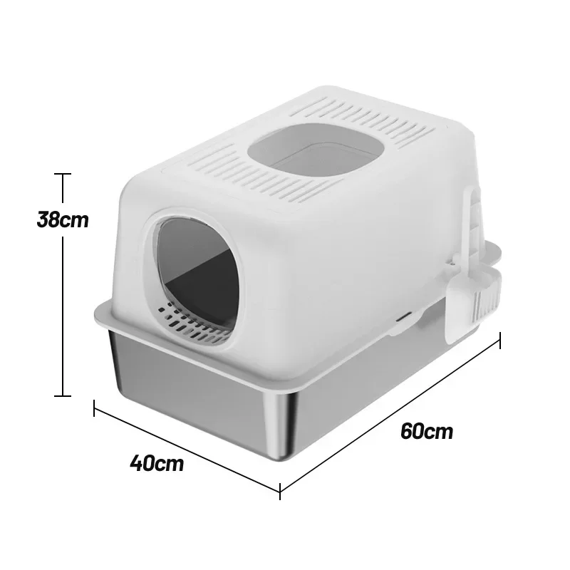 Stainless steel cat litter box, large semi-enclosed open cat toilet