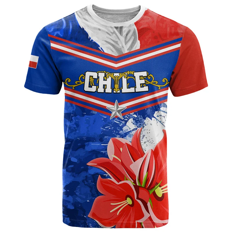 Chile 3D Printing T Shirt Man Summer O-Neck Short Sleeve Oversized Top Casual Tee Loose Streetwear Harajaku Football Jersey