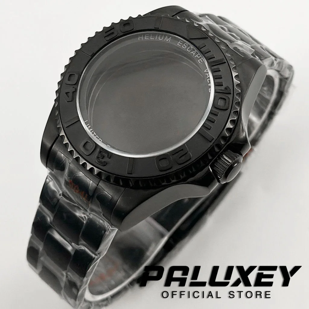 44MM Sapphire Glass DEEP SEA Homage Big Watch Case Stainless Steel Sliding Lock Bracelet Fit NH35 NH36 NH34 Movement PVD Black