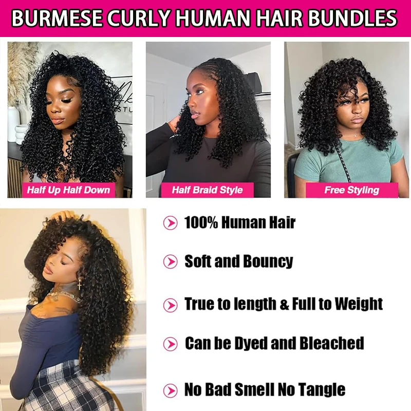 Unbehandeltes Burmesisches Lockiges Echthaar-Bündel Vietnamesisches Rohes 100% Echthaar-Extensions für Frauen Federnde Locken Natürliche Farbe # 1B – Detail 19