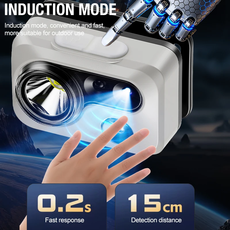 Strong bald head light, night fishing special charging mini induction light, super bright long-range shooting, long battery life