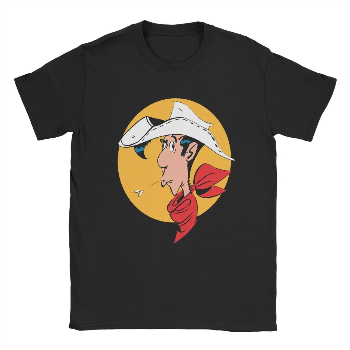 Men T-Shirt Lucky Luke Funny Pure Cotton Tee Shirt Short Sleeve Cartoon T Shirt Crewneck Clothes Gift Idea