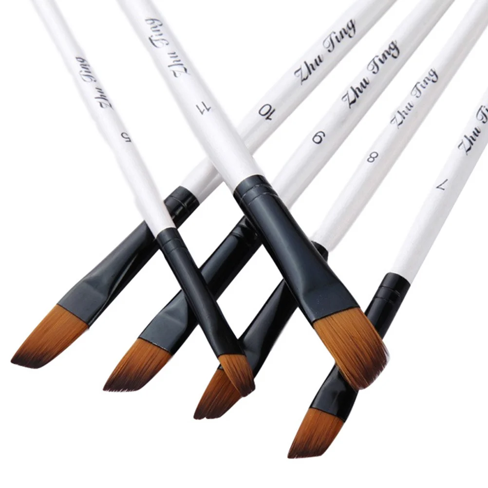 

12Pcs Nylon Hair Painting Brushes Set Wooden Handle Flexible Bristles for Watercolor Oil Acrylic Miniature Ceramic Nail Face