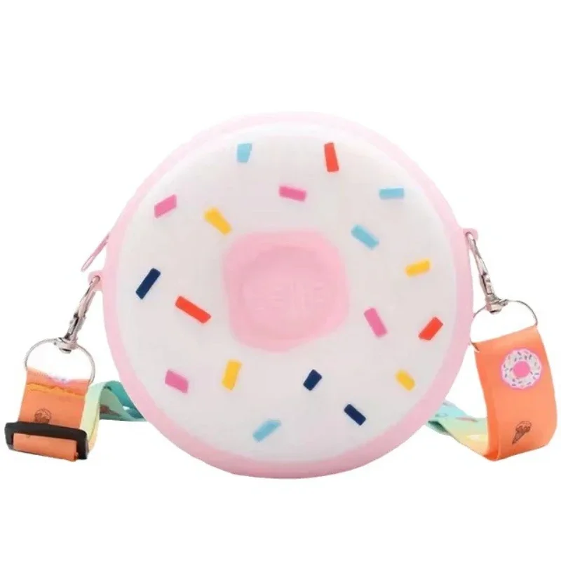 Bolso bandolera de silicona con dibujos animados para niños y mujeres, Cartera de Donut de arcoíris, bolso cruzado para bebé