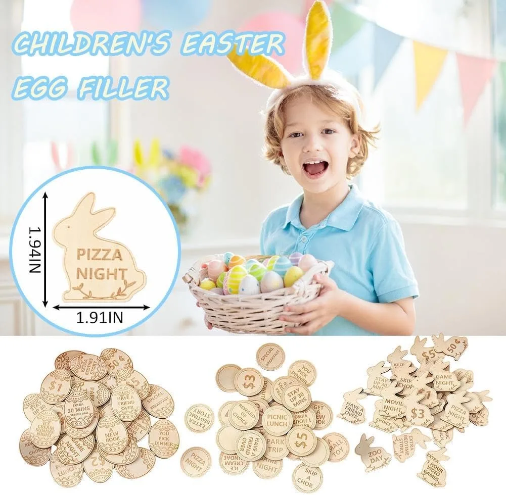 Hout Easter Bunny Egg Beloning Tokens,28Pcs Easter Prijzen Stuffers 25 Inwisselen Tokens + 3 Blanco Diy Tokens, Paas Ei Fillers