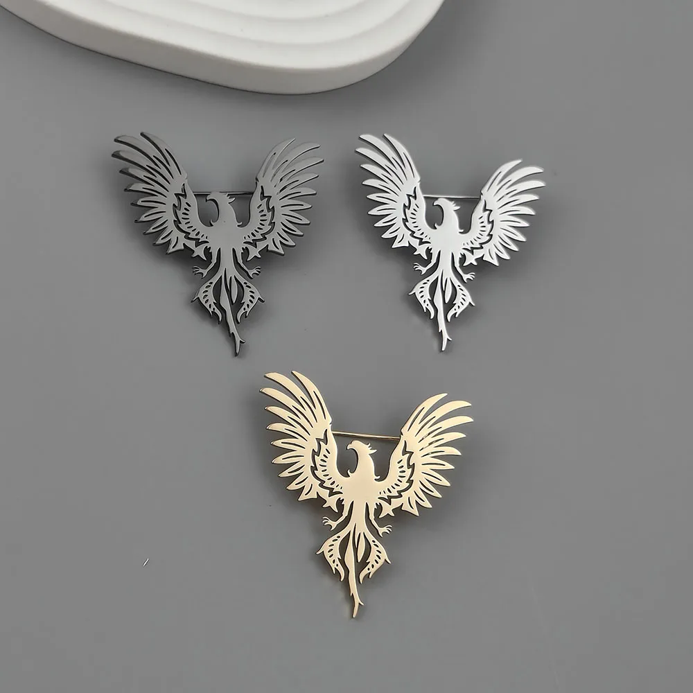 Broche de 18 quilates chapado en oro de acero inoxidable con flamenco de Fénix hueco estilo Punk a la moda, accesorios de traje negro, conjunto a juego de boda