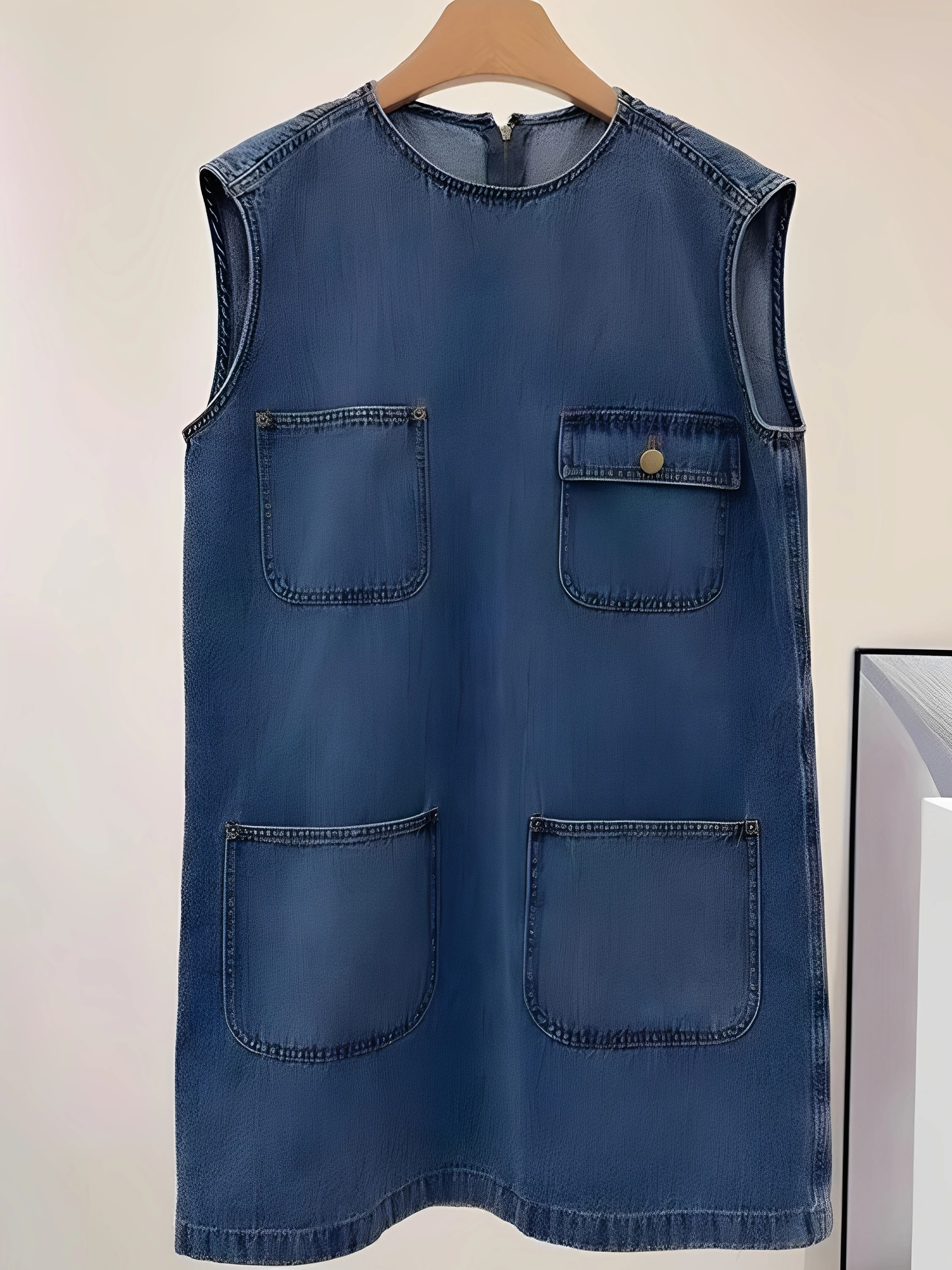 

plus Size 300 Pou Women's American Retro Denim Blue Svel Vest Dr Mid-Length Summer New Sle Casual Loose Fit A-L...