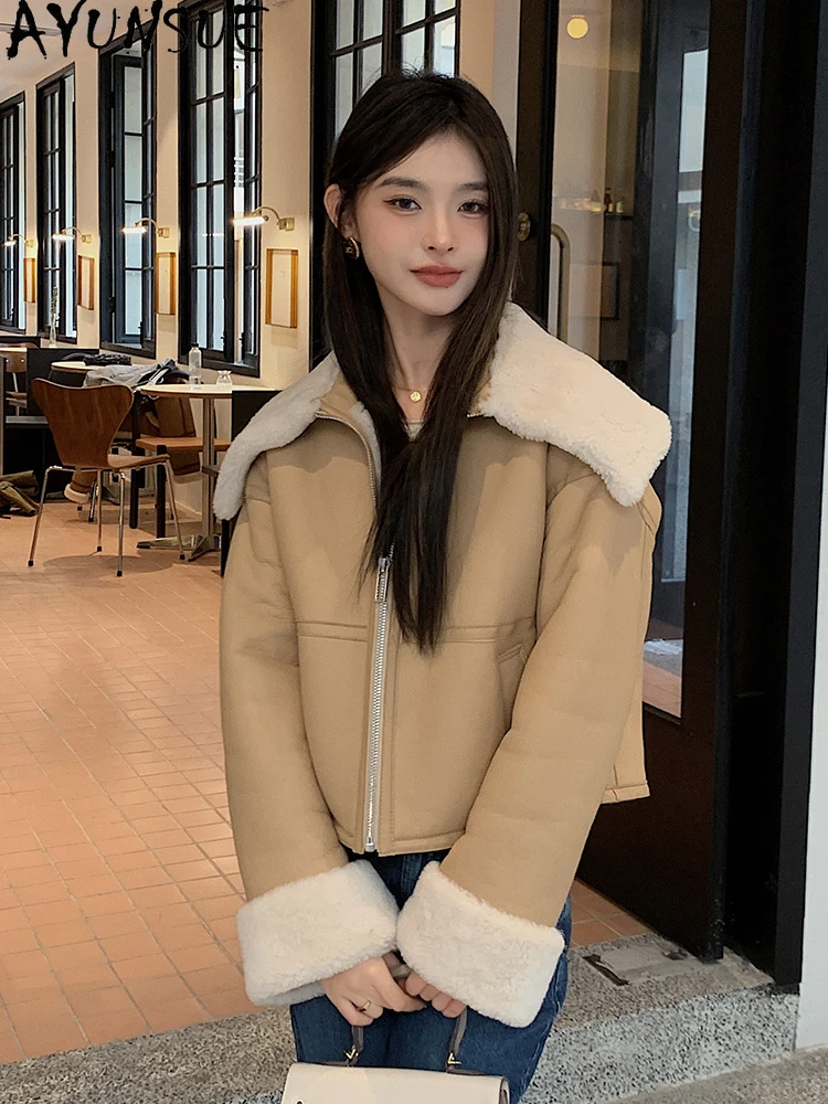 AYUNSUE 2025 New Winter Shearling Jacket Woman 100% Natural Wool Jackets for Woman Clothing Lamb Fur Jacket Woman Abrigo Mujer