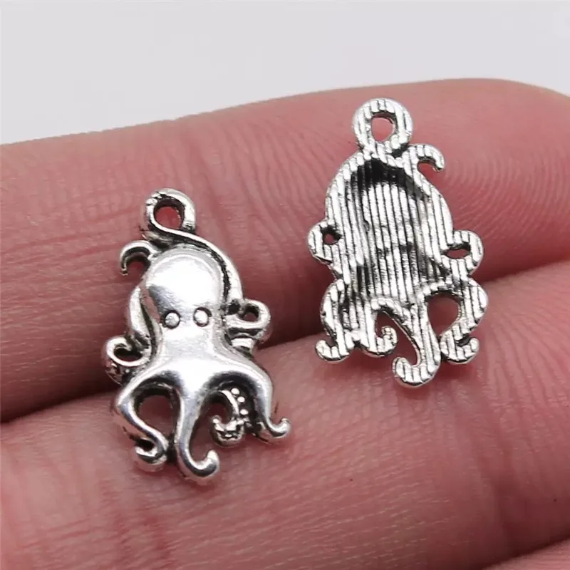 300 Stück antiksilberfarbene Oktopus-Anhänger, 17 x 10 mm, für die Schmuckherstellung, A4037, Großhandel – Detail 1