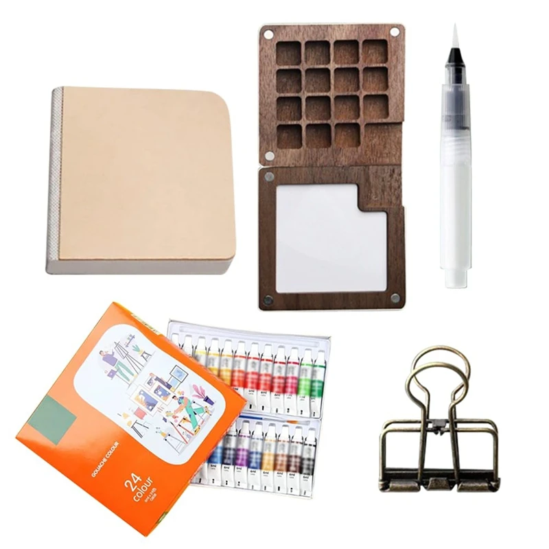 Travel Paint Palette, Portable Watercolor Set With Clip And Water Pen, Pocketartist Watercolor Travel Set,Paint Palette