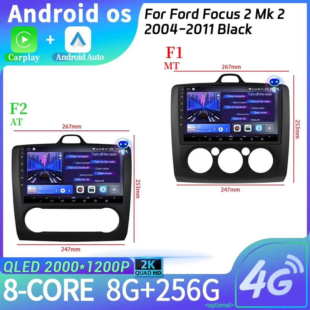 

Car Radio Multimedia Navigation Android 14 Stereo Head Unit Screen For Ford Focus 2 Mk 2 2004-2011 Black