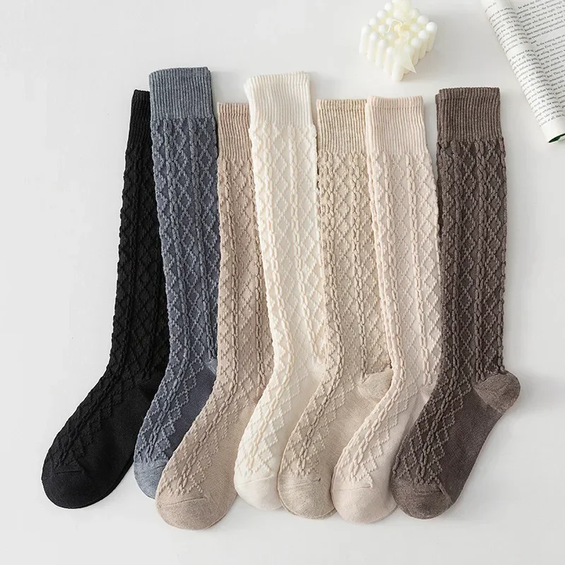 

Thick Warm Knee Socks Women Wool Cashmere Long Socks Women Stockings Solid Color School Girls Thigh High Stocking Autumn Winter