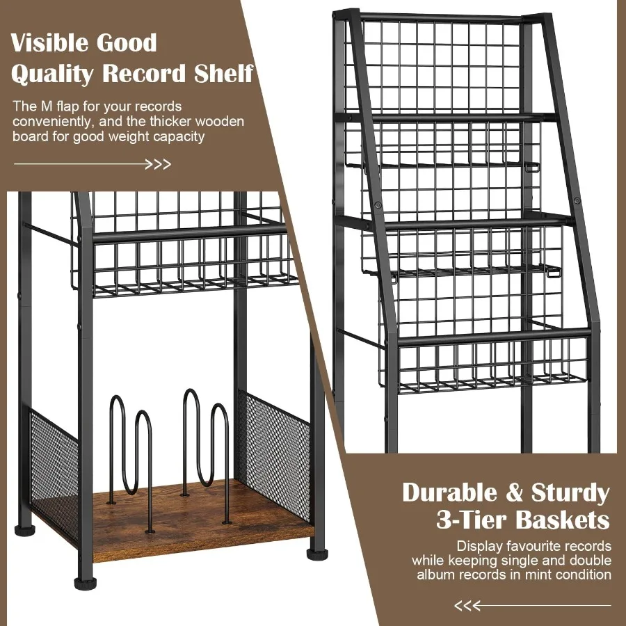 3 طبقات مسجل فينيل تخزين مع رف عرض حامل سلك قوي ما يصل إلى 100 ألبوم الفينيل التخزين المنظم الرف مع 4 La #2